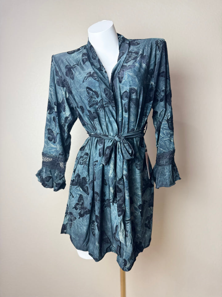 Black Butterfly Print Robe Front