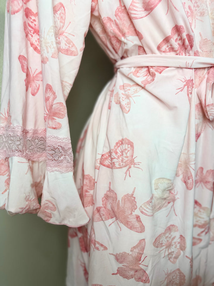 Pink Butterfly Print Robe Close Look