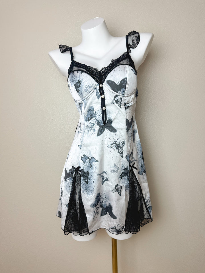Butterfly Print Lace-Trim Slip