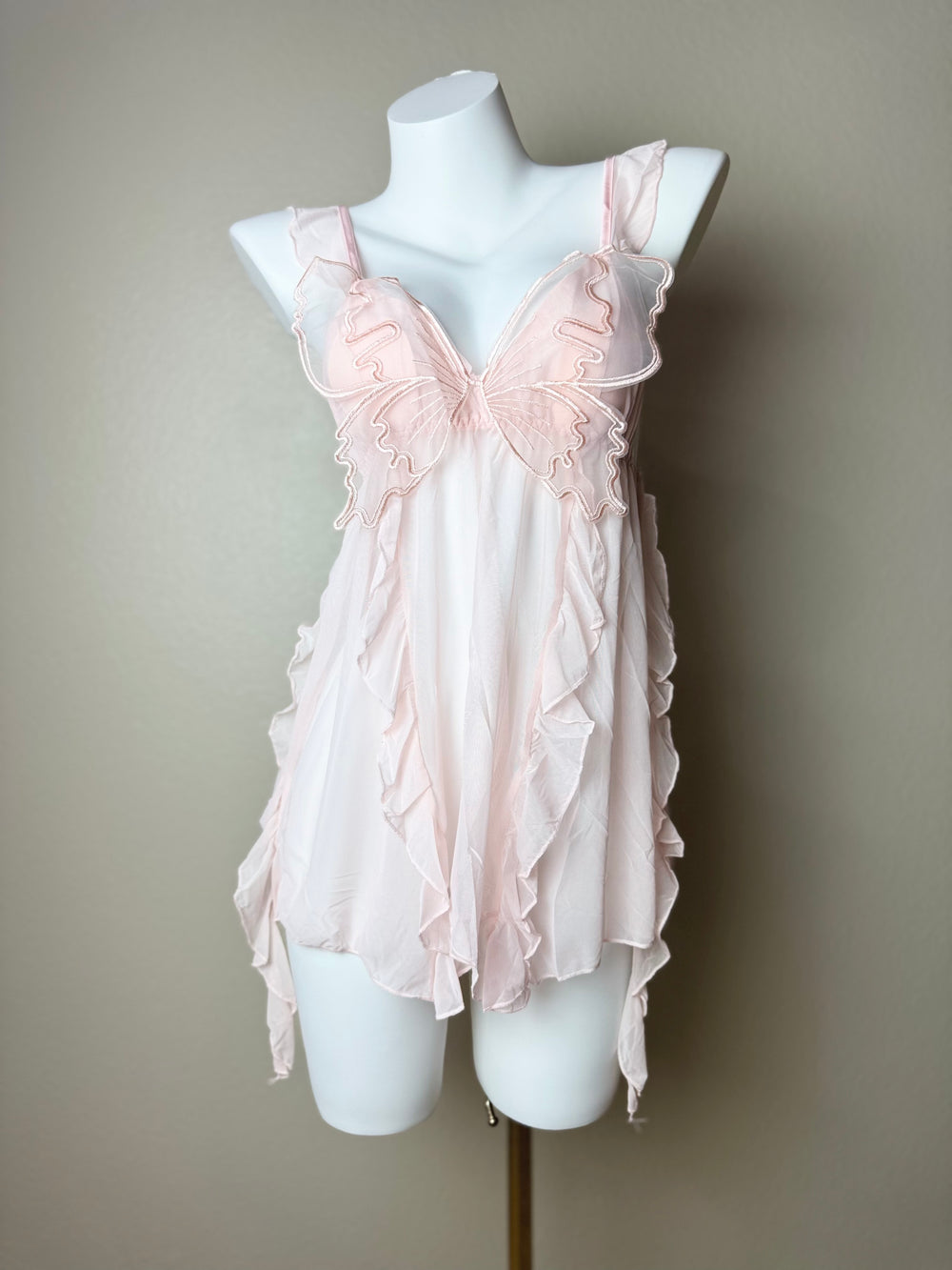 Asymmetrical Mesh Butterfly Babydoll - Pink Front
