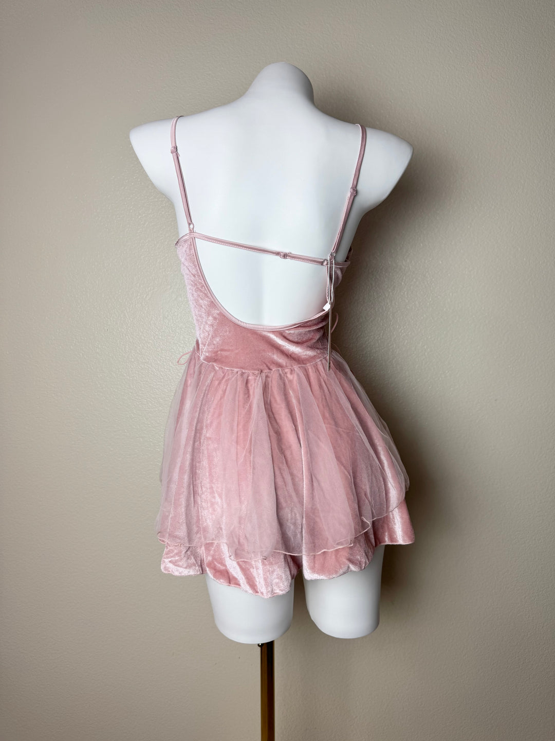 Pink velvet Floral Babydoll back view