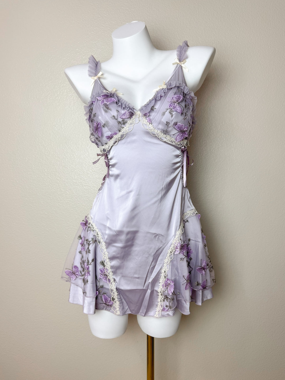 Purple Butterfly Embroidered Crisscross Slip