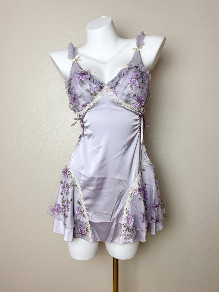 Purple Butterfly Embroidered Crisscross Slip