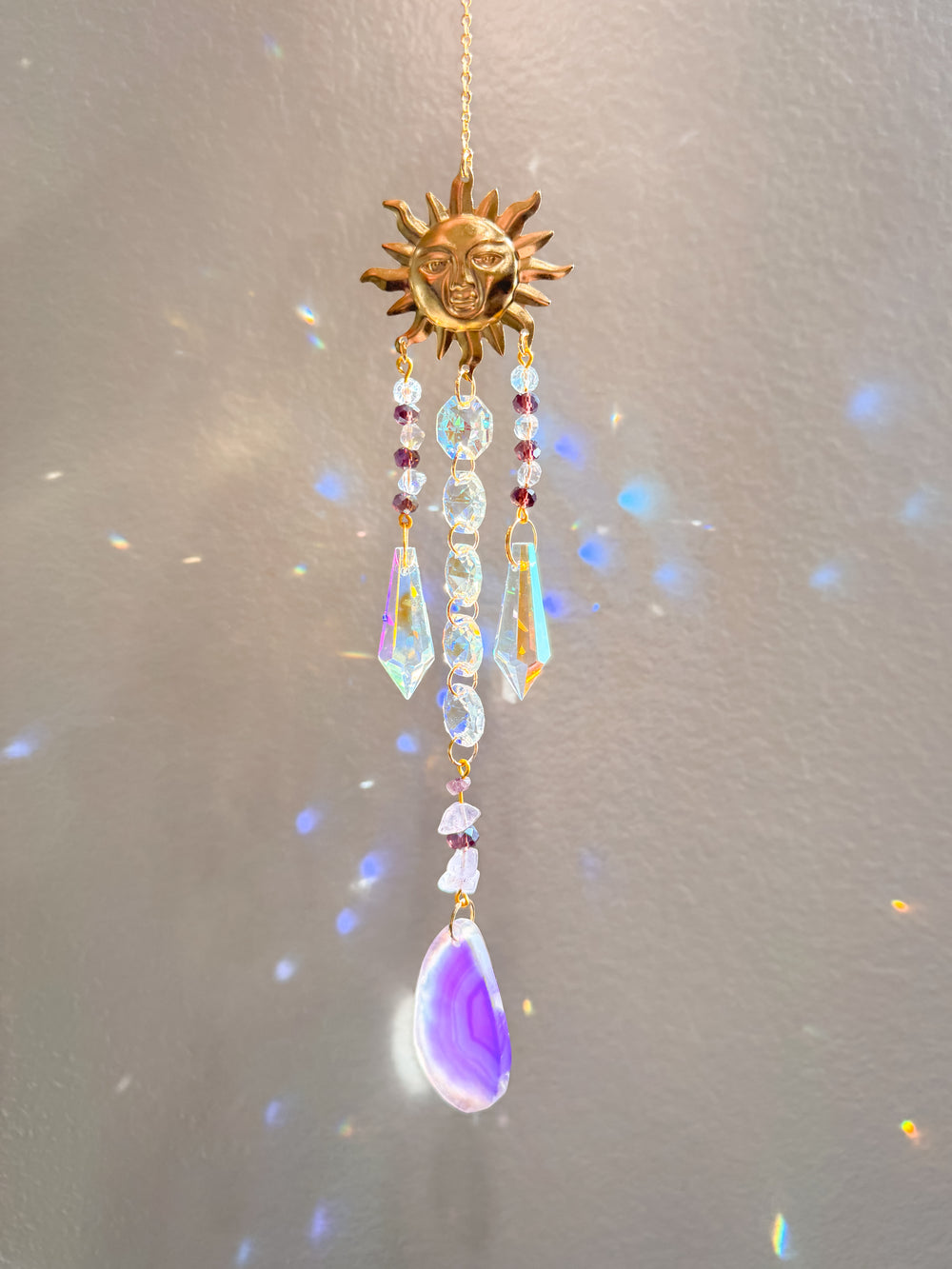 Purple Sun Agate Stone Crystal Suncatcher