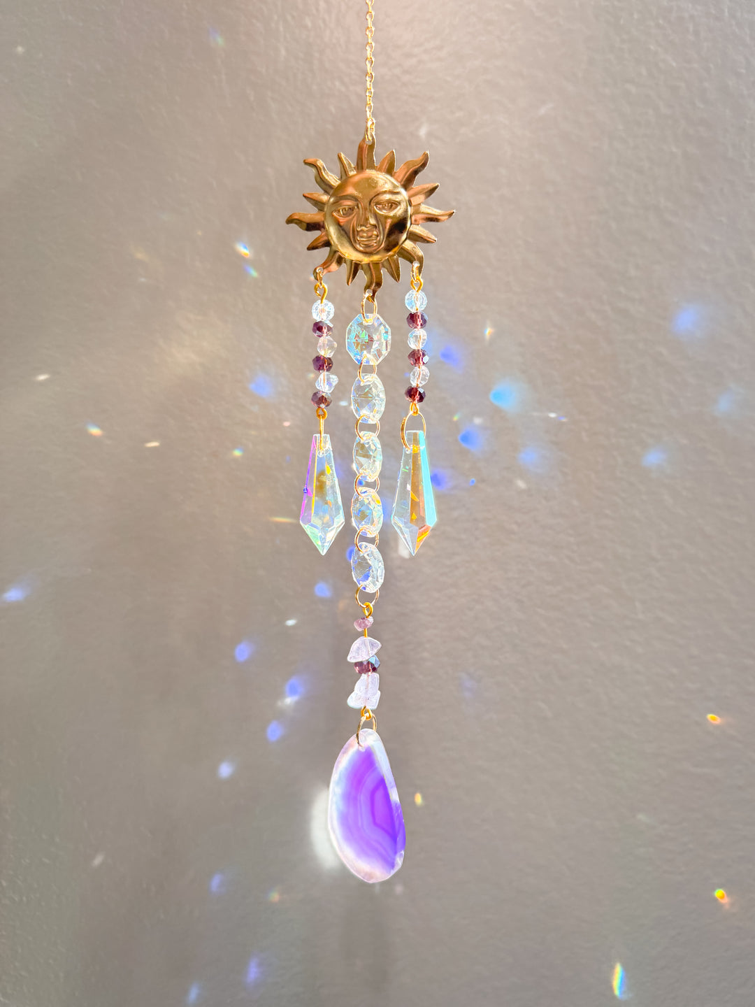 Purple Sun Agate Stone Crystal Suncatcher