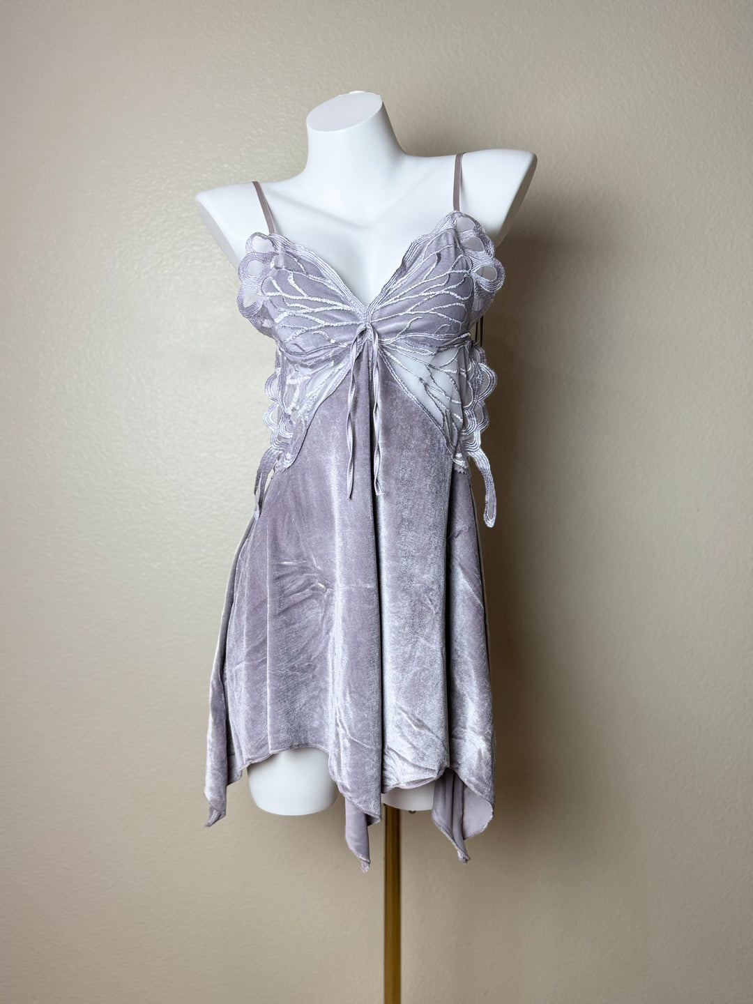 Purple Asymmetrical Velvet Butterfly Slip - Front