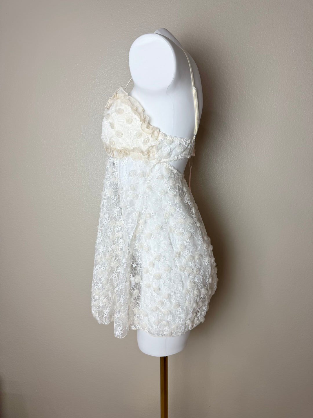 Yellow Sheer Rose Lace Babydoll Side View