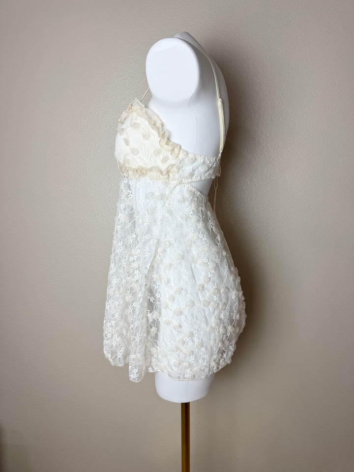 Yellow Sheer Rose Lace Babydoll Side View