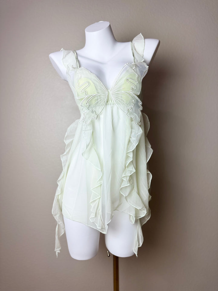 Asymmetrical Mesh Butterfly Babydoll - Green Front
