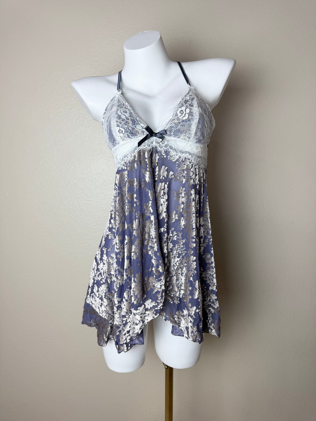 Blue Velvet Front Slit Babydoll