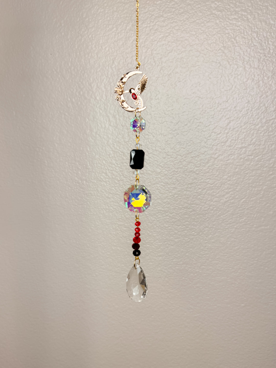 Red Crescent Bird Crystal Suncatcher