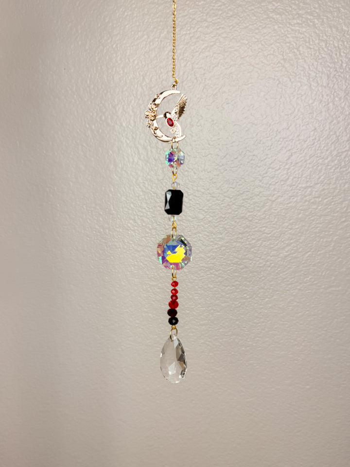 Red Crescent Bird Crystal Suncatcher