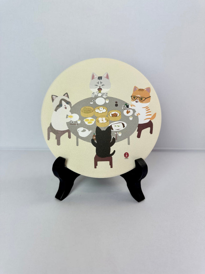 Ceramic Coaster - Cats Eating Dim Sum