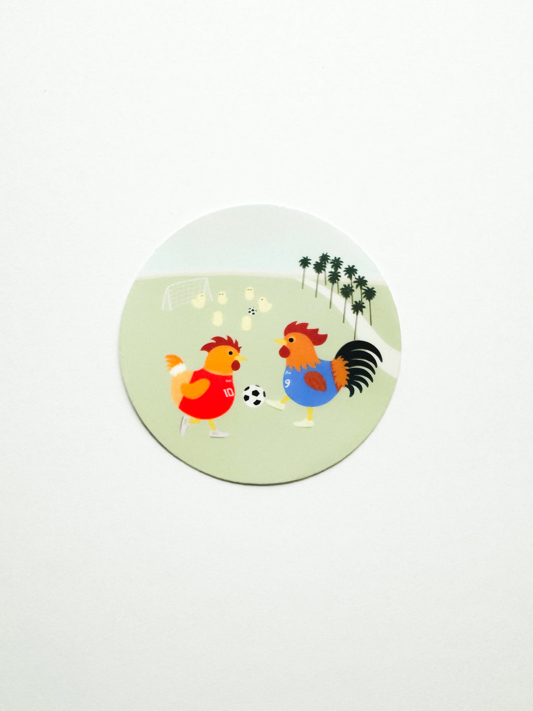 Roosters Playing Soccer Sticker