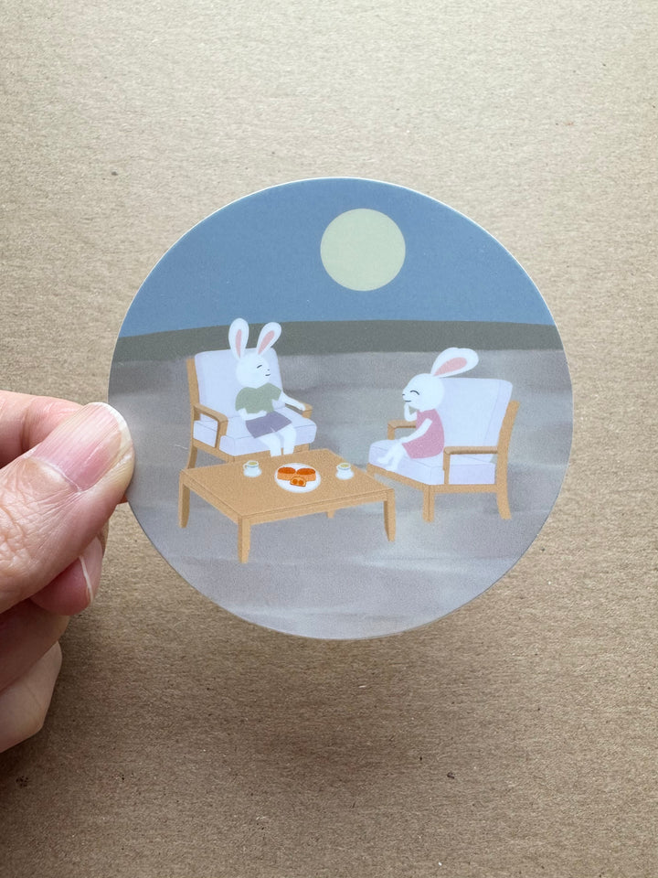 Moonlit Jade Rabbits Sticker