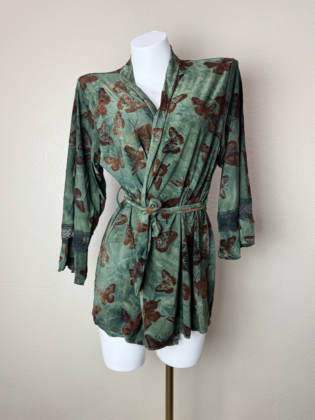 Green Butterfly Print Robe