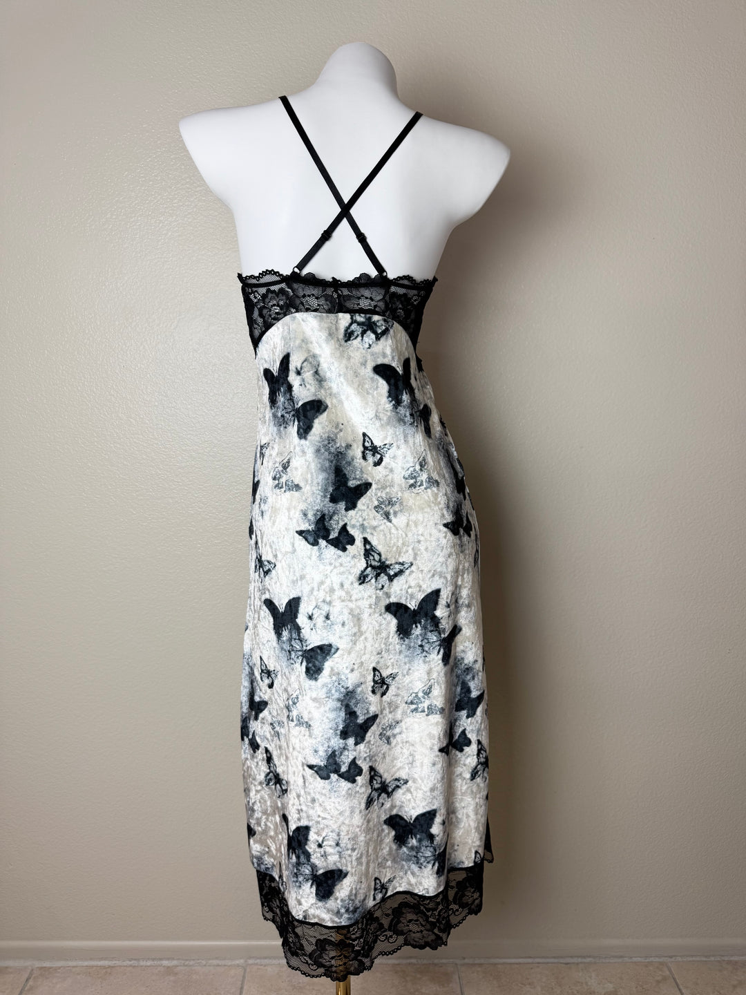 Black Midi Velvet Butterfly Pattern Slip Back View