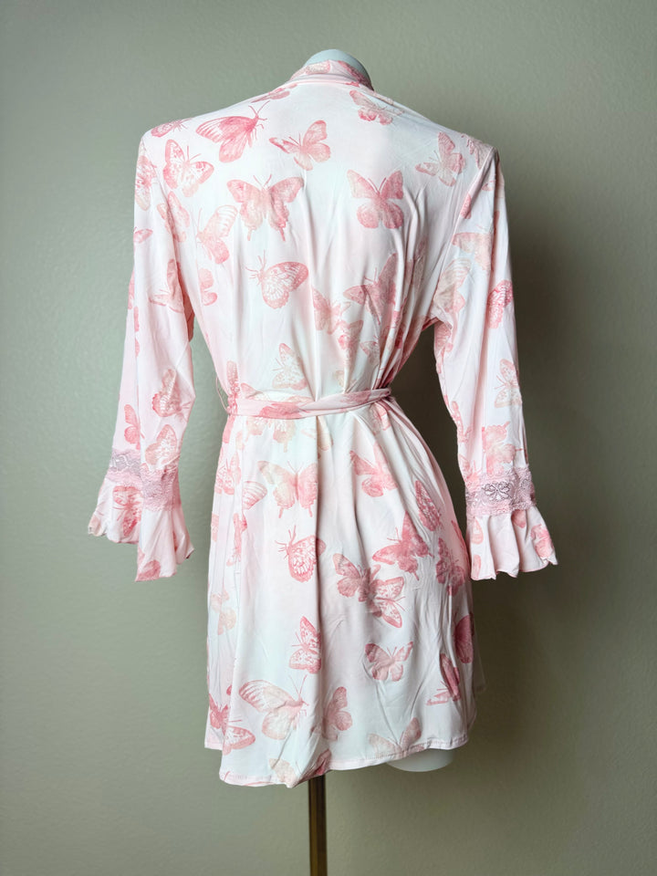 Pink Butterfly Print Robe Back