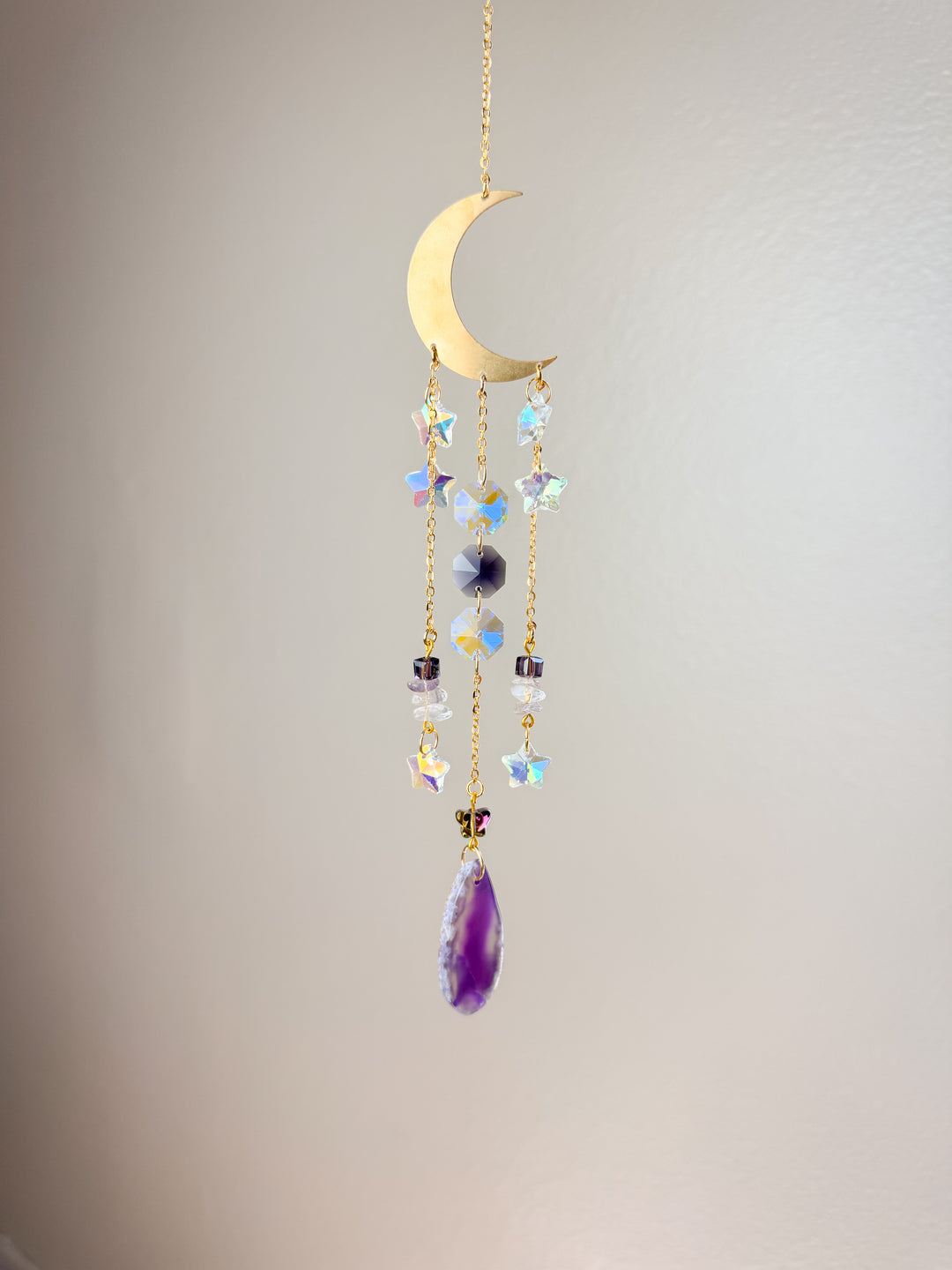 Purple Crescent Moon Crystal Suncatcher