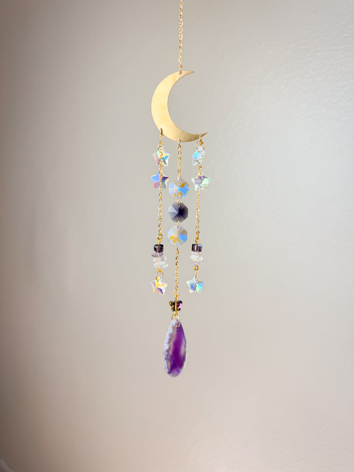 Purple Crescent Moon Crystal Suncatcher