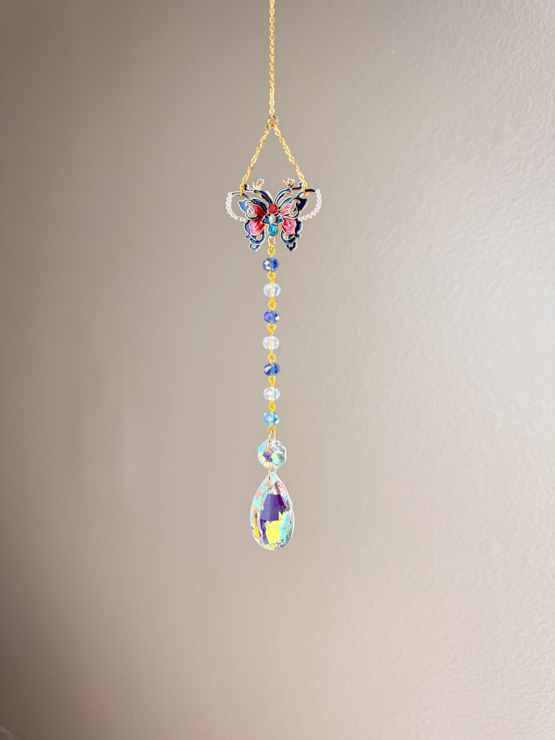 Blue Pearl Butterfly Crystal Suncatcher
