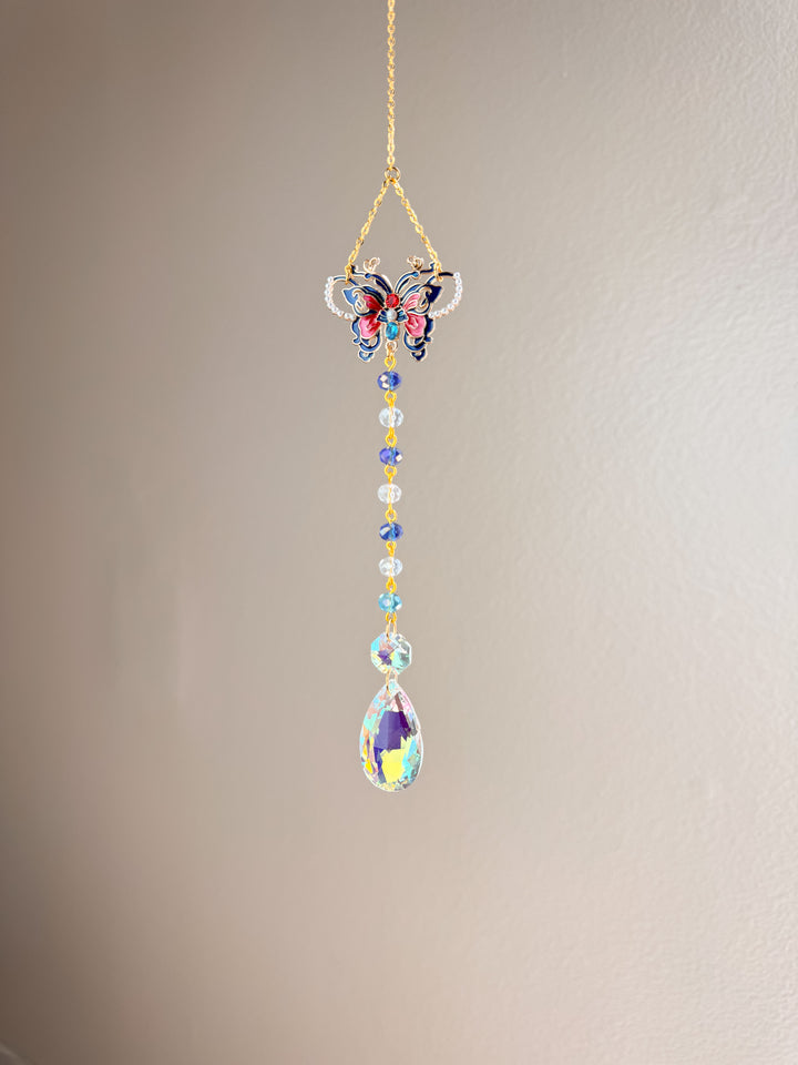 Blue Pearl Butterfly Crystal Suncatcher