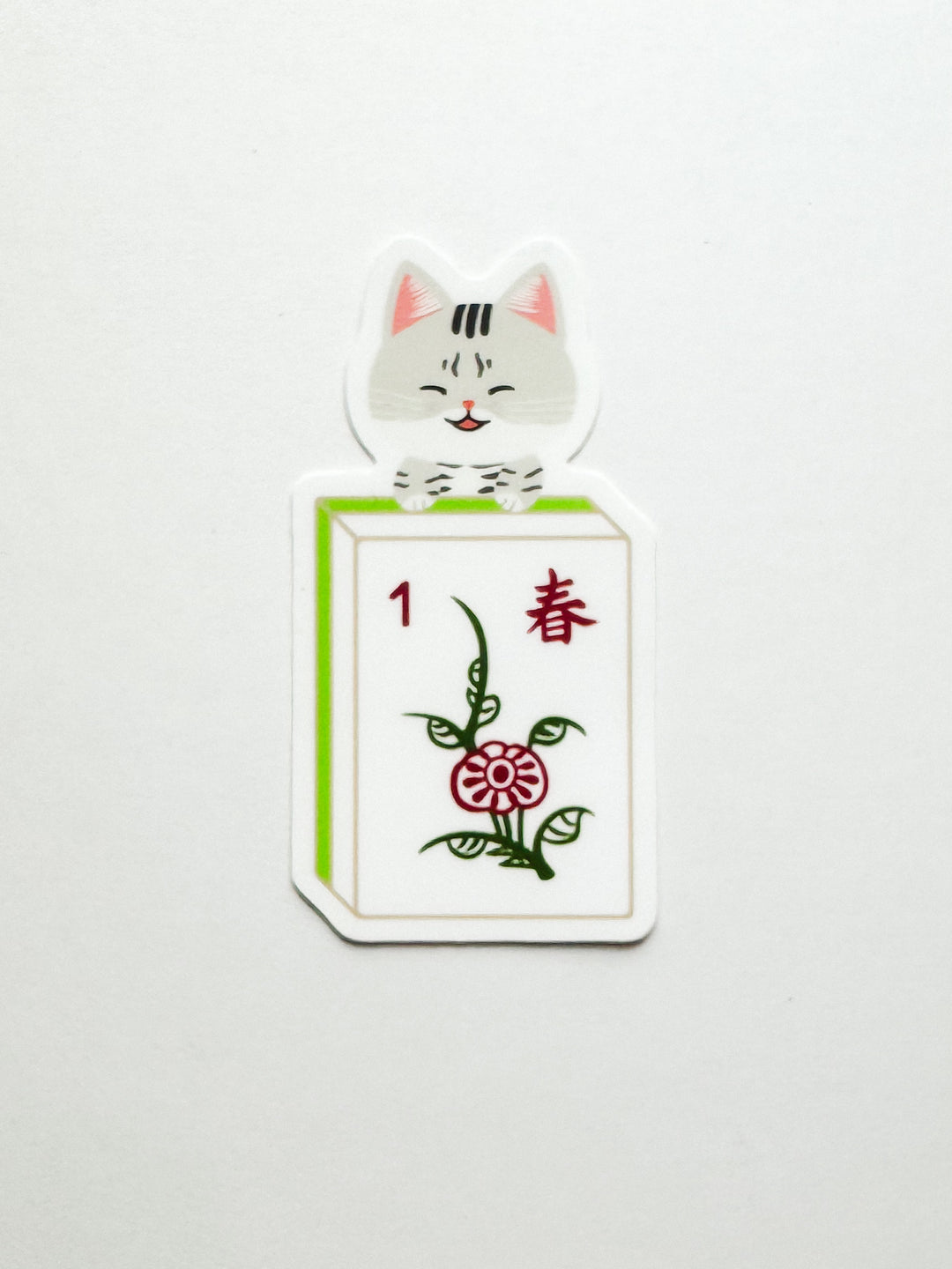 Lucky Cat Mahjong Tile Sticker - Flower (Spring)