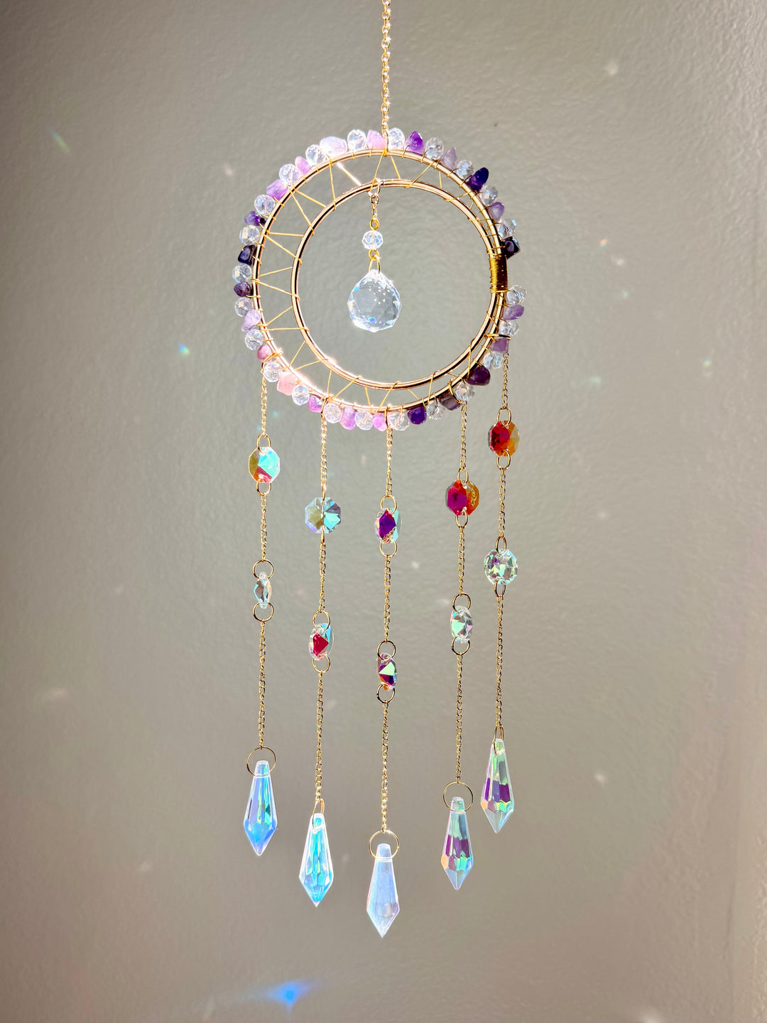Wishfall - 4" - Purple Stone with Clear Crystal 