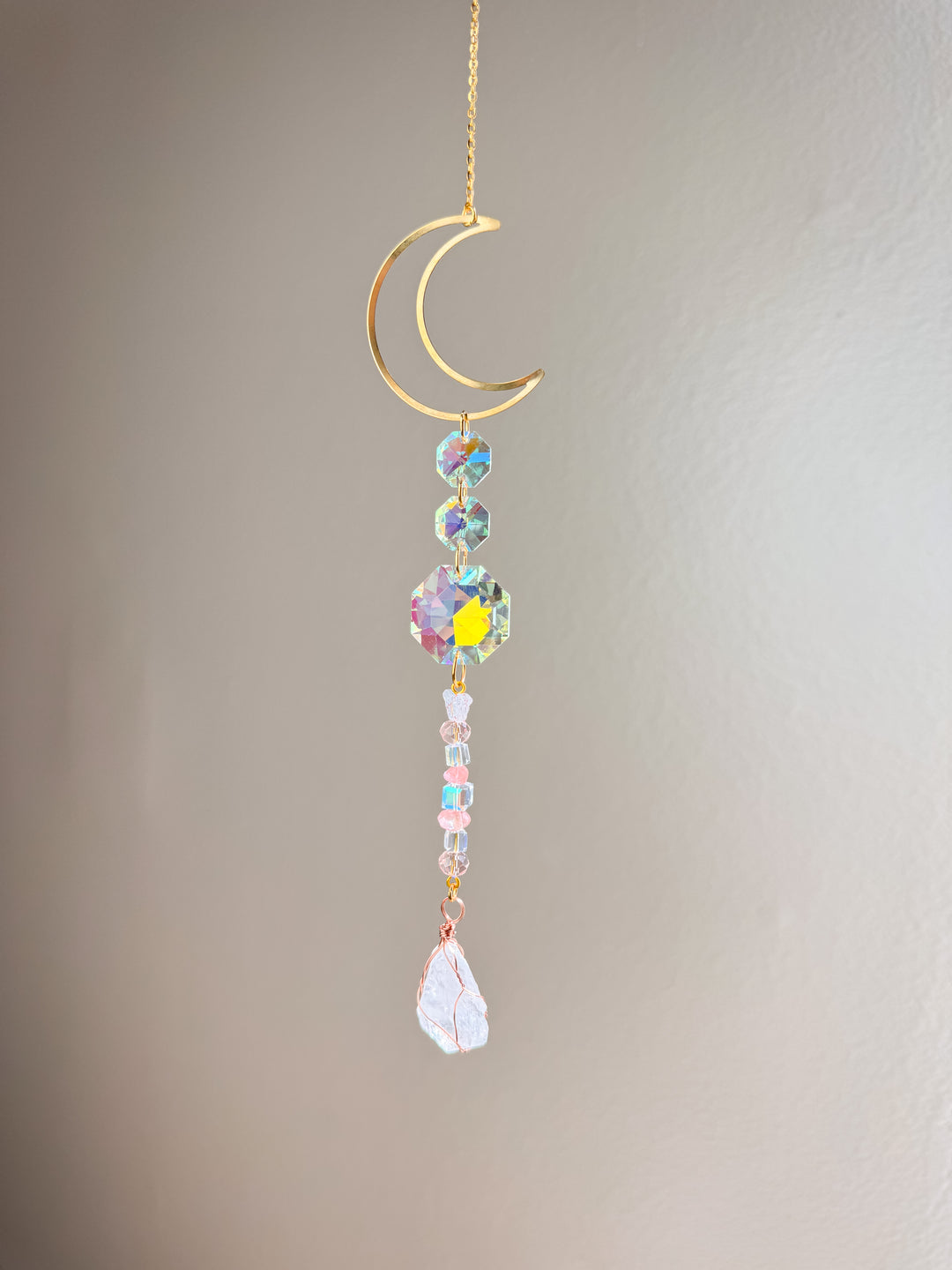 Pink Crescent Moon Crystal Suncatcher