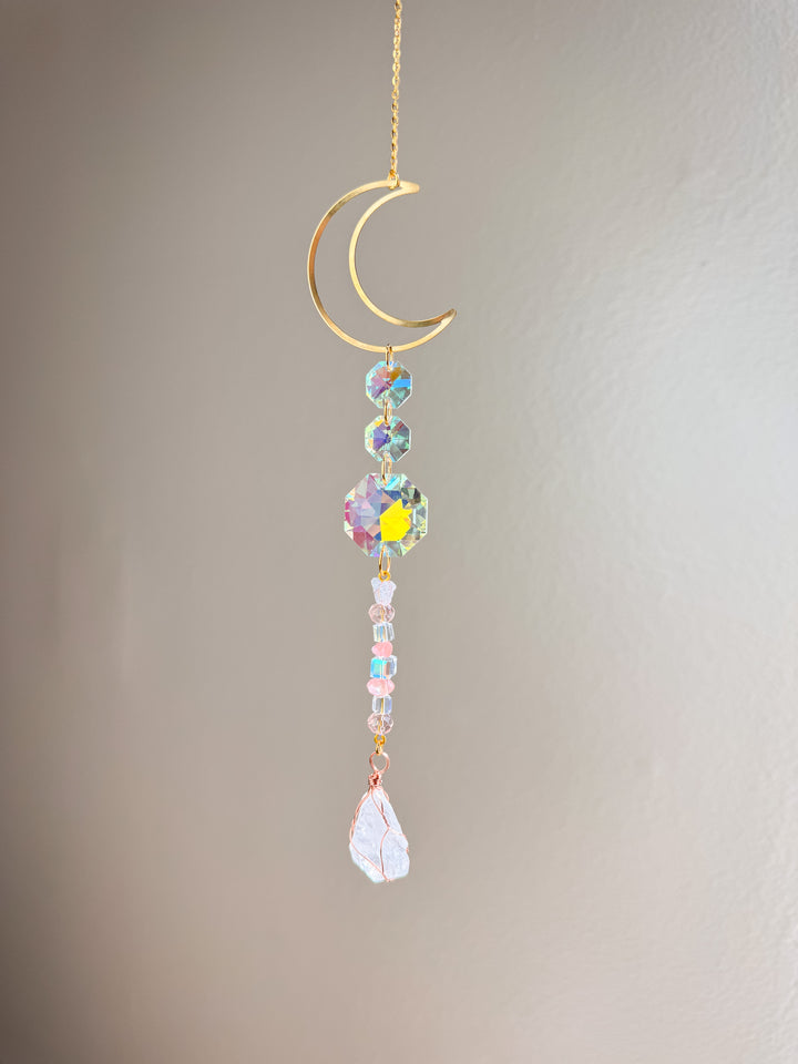 Pink Crescent Moon Crystal Suncatcher