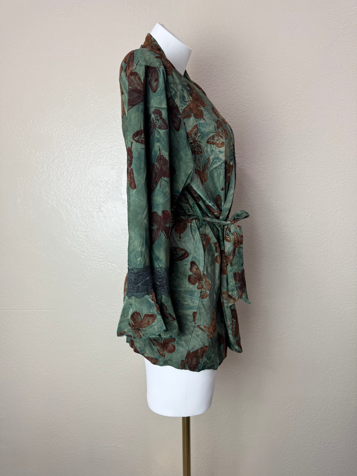 Green Butterfly Print Robe