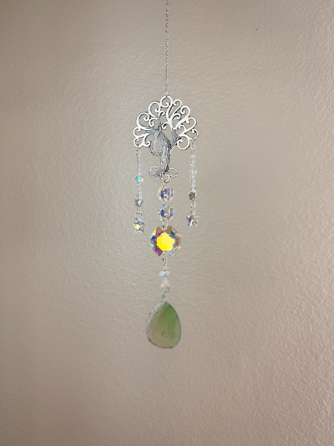 Tree Agate Stone Crystal Suncatcher - Green