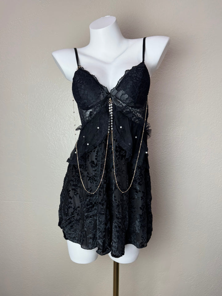 Black Pearl Velvet Slip - Front