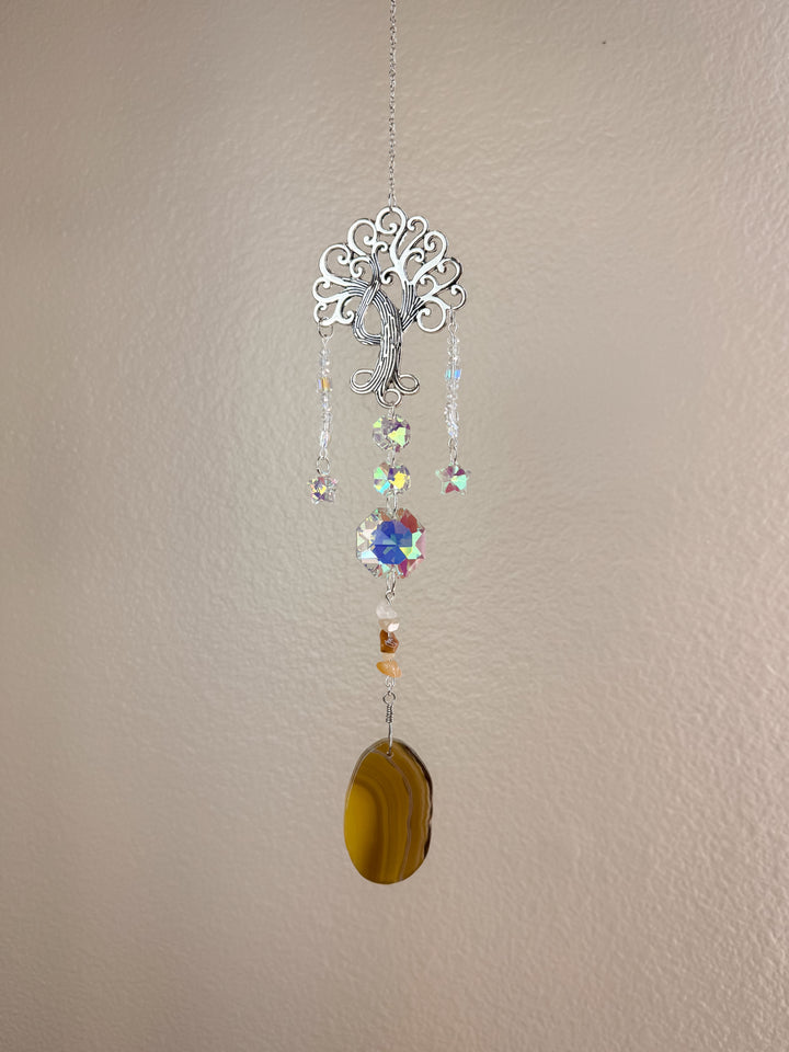 Tree Agate Stone Crystal Suncatcher - Yellow