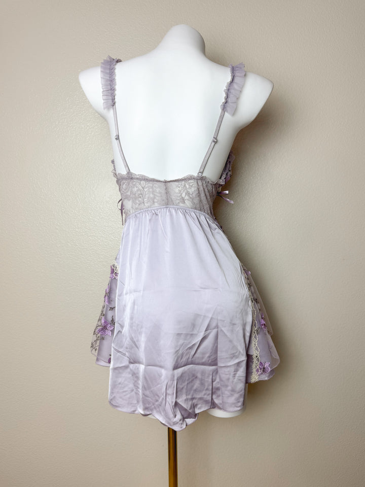Back view of Purple Butterfly Embroidered Crisscross Slip