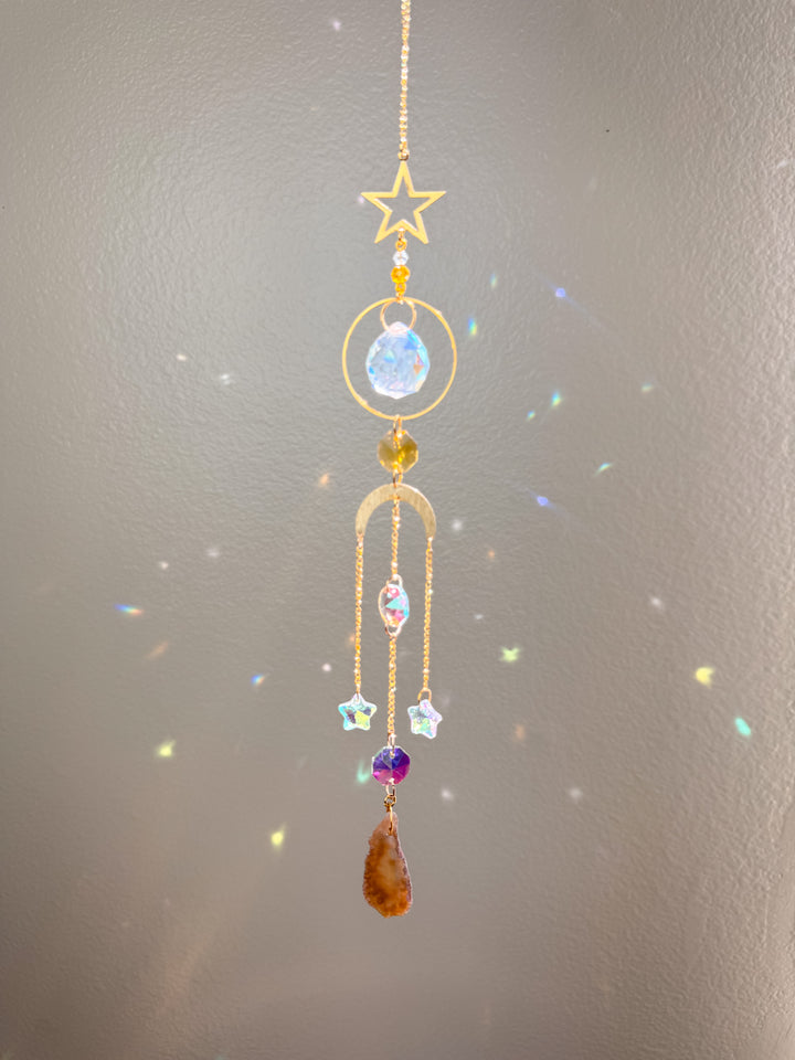 Star Agate Stone Suncatcher - Yellow