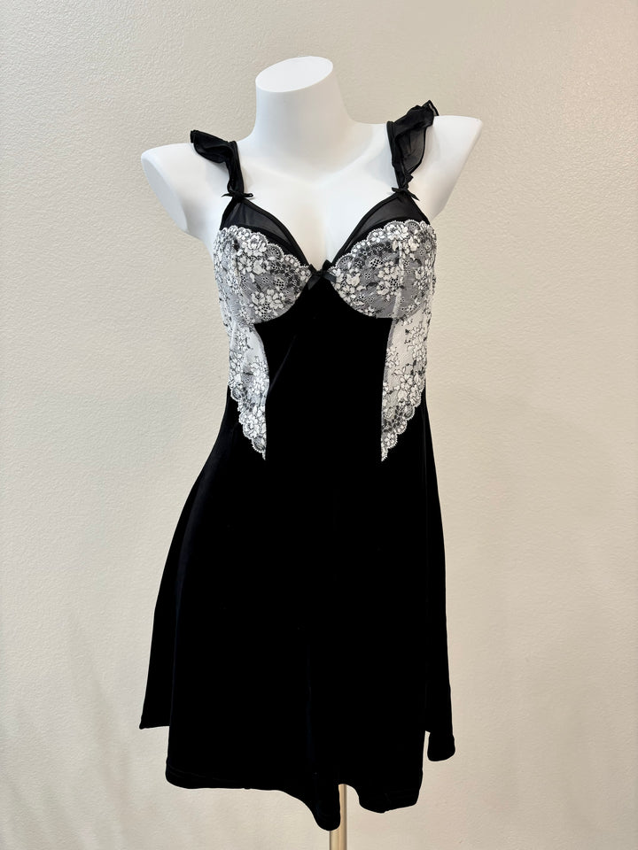 Velvet Black Lace Detail Slip