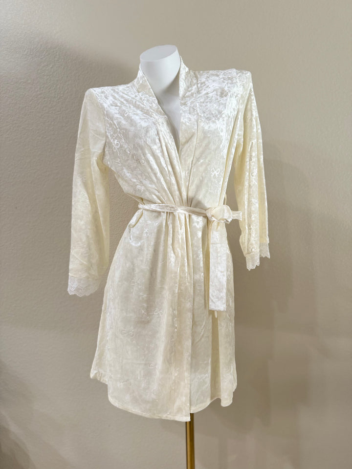 Velvet Bowknot Lace-Trim Robe - Front