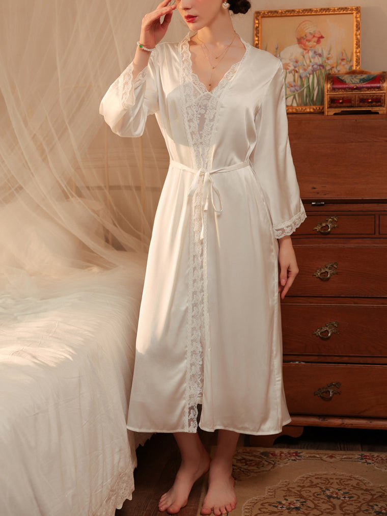 White Lace Insets Robe
