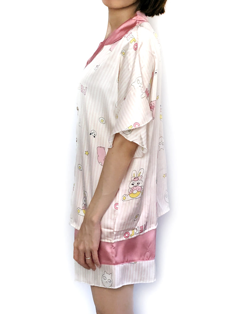 women's soft comfy silky satin pajama set pjs lounge