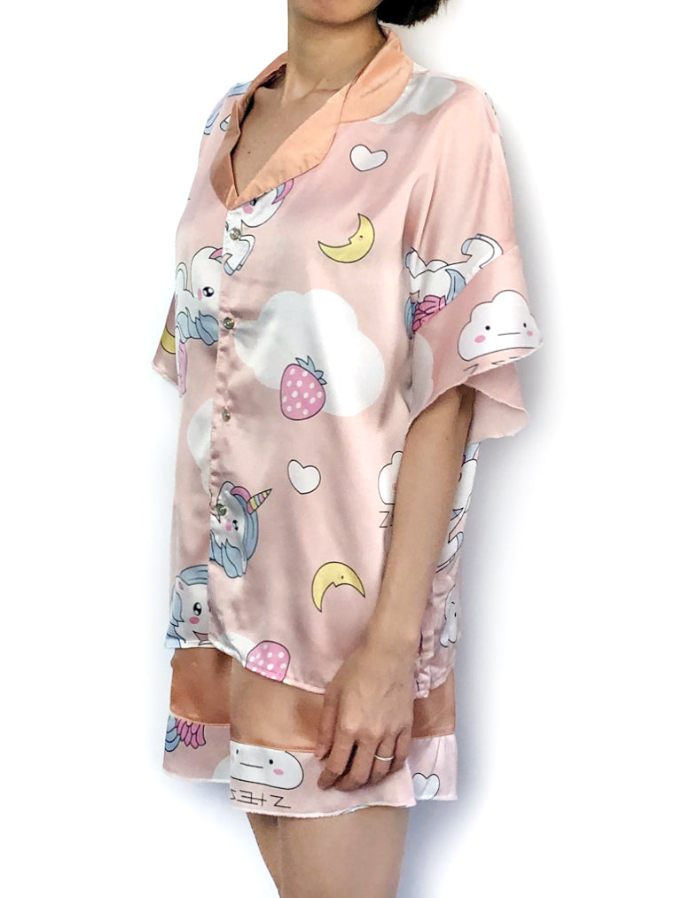 women's soft comfy silky satin pajama set pjs lounge