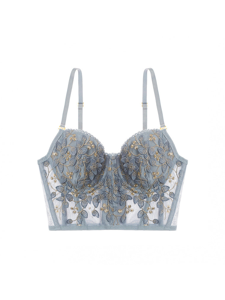 Strap Golden Floral Embroidery Corset Top