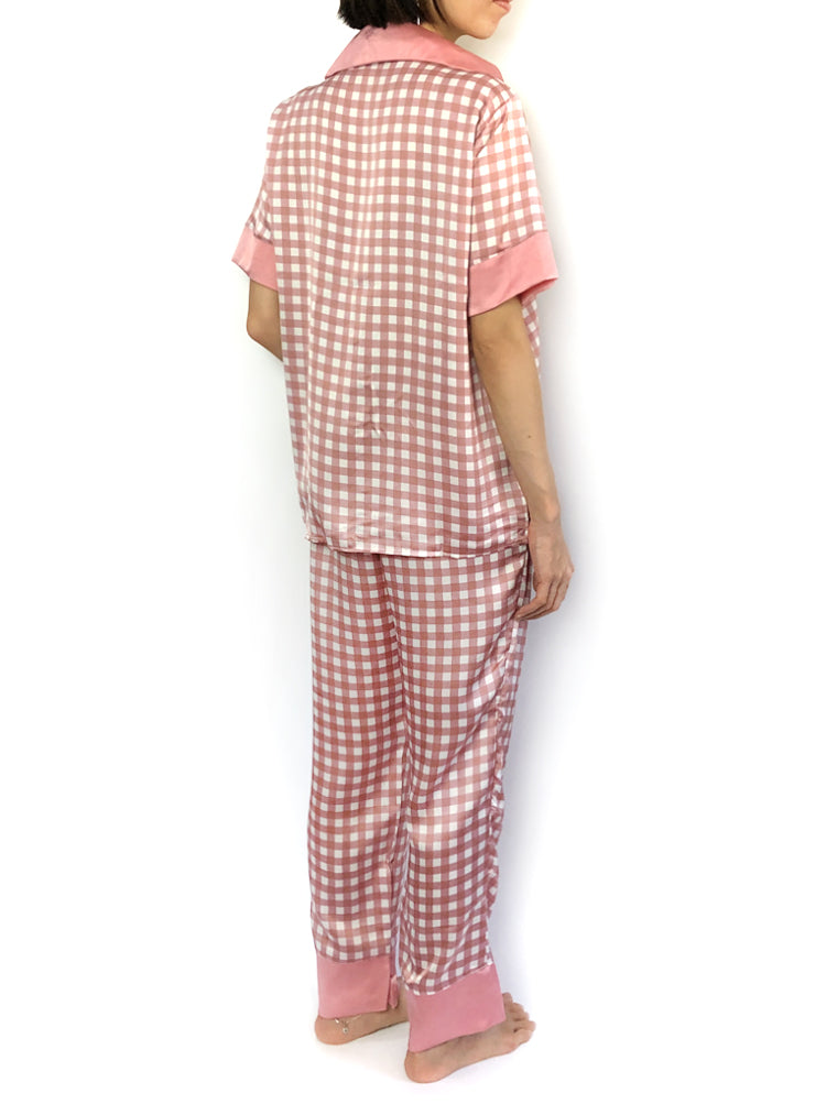 Pink Peter Pan Collar Grid Pajama Set