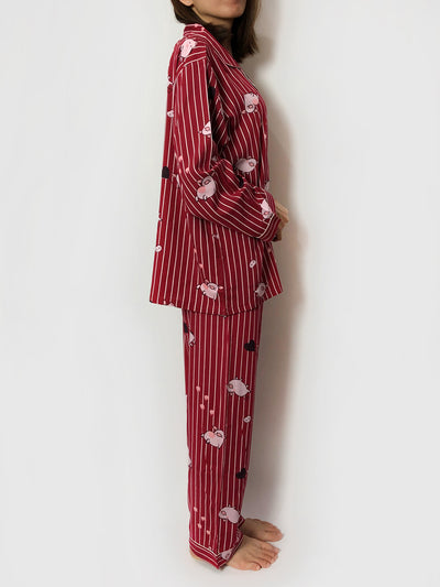 Red Long Strips Piggy Pajama Set