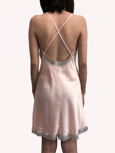 Women's sexy silky lace-trim slip sleep dress nightwear