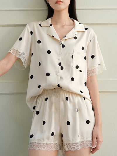 Short Polka Dot Lace-Trim Pajama Set