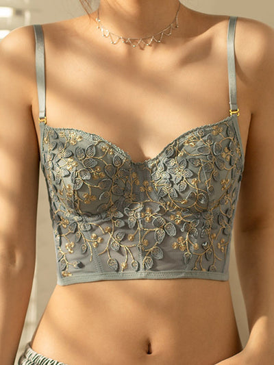 Strap Golden Floral Embroidery Corset Top
