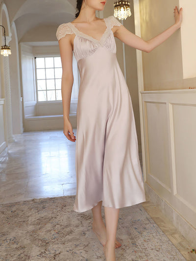 Purple Loose Midi Cap Sleeves Nightgown