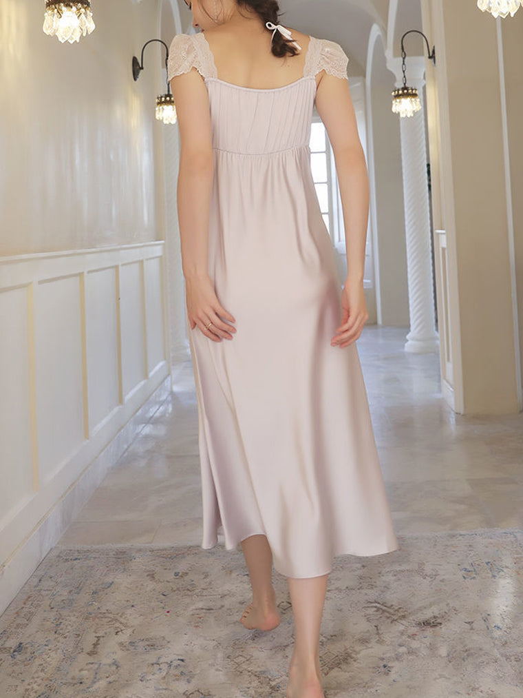 Purple Loose Midi Cap Sleeves Nightgown