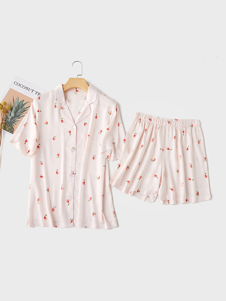Pink Juicy Peach Print Short Pajama Set